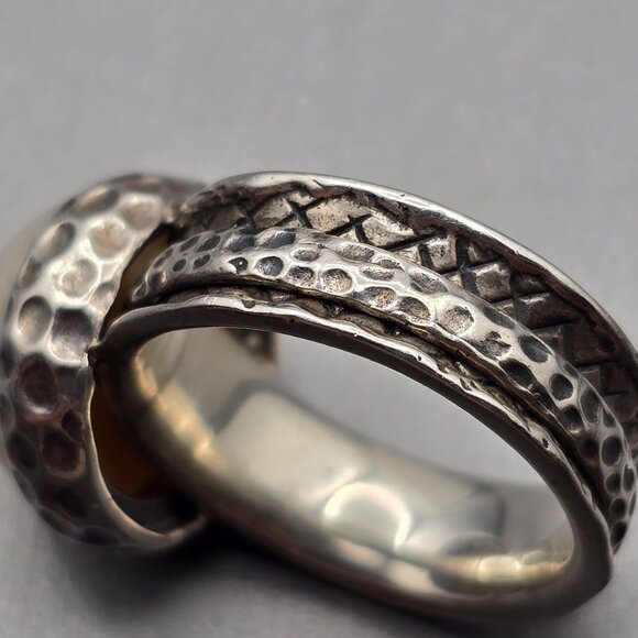 Sterling Silver Cultivated Mabe 14.8mm Pearl Ring Size 9.5 Textured Fidget 11g - Picture 7 of 11